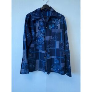 Vintage Triumph Shirt Medium Floral Geometric Button Up Long Sleeve 70s Disco